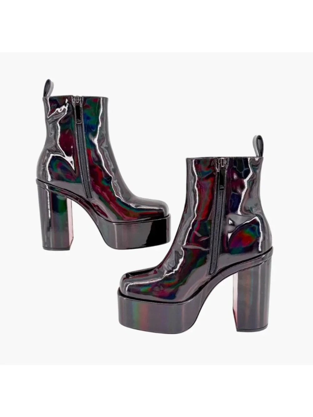 Christian Louboutin Stage Angel Platform Boots Black Holographic Size 37 US 7